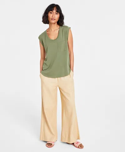On 34th Women's Scoop-neck Rolled-sleeve T-shirt, Created For Macy's In Olivine