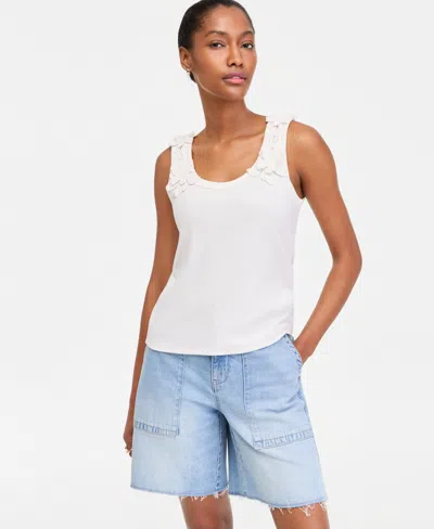 On 34th Women's Scoop-neck Floral Crochet Tank Top, Macy's Exclusive In White