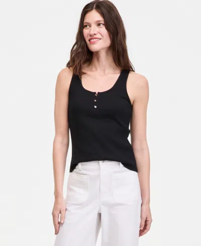 On 34th Women's Scoop-neck Henley Tank Top, Macy's Exclusive In Black