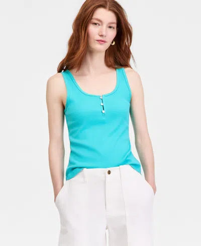 On 34th Women's Scoop-neck Henley Tank Top, Macy's Exclusive In Blue