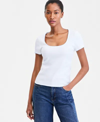 On 34th Women's Scoop-neck Rib Contrast-stitch Top, Macy's Exclusive In White