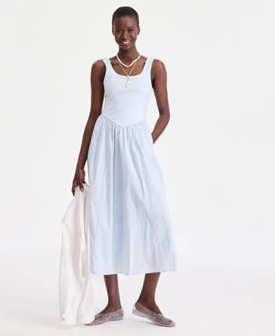On 34th Women's Scoop-neck Sleeveless Mixed Media Midi Dress, Macy's Exclusive In Blue