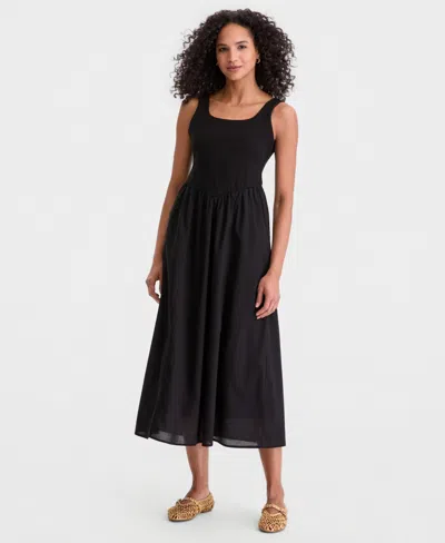 On 34th Women's Scoop-neck Sleeveless Mixed Media Midi Dress, Macy's Exclusive In Black