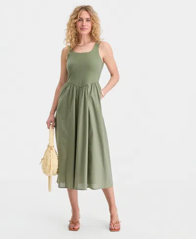 On 34th Women's Scoop-neck Sleeveless Mixed Media Midi Dress, Macy's Exclusive In Green