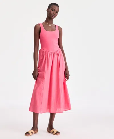 On 34th Women's Scoop-neck Sleeveless Mixed Media Midi Dress, Macy's Exclusive In Pink