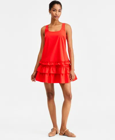 On 34th Women's Scoop-neck Sleeveless Tiered-ruffle-hem Dress, Macy's Exclusive In Red