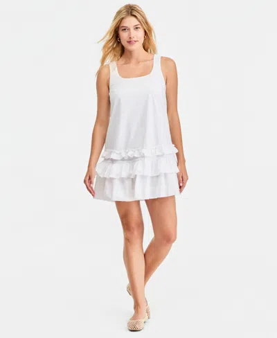 On 34th Women's Scoop-neck Sleeveless Tiered-ruffle-hem Dress, Macy's Exclusive In White