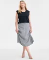 On 34th Trendy Plus Size Gingham Seersucker Midi Skirt, Exclusively At Macy's In Black,white