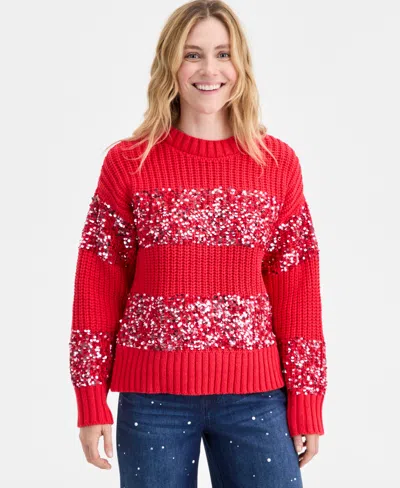 On 34th Women's Sequin Stripe Crewneck Sweater, Macy's Exclusive In Multi