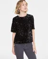 On 34th Women's Sequin Velvet Short-sleeve Top, Created For Macy's In Deep Black
