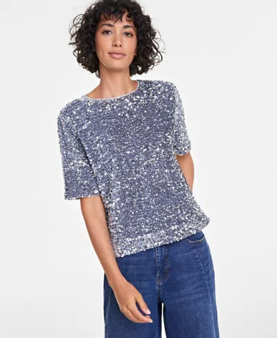 On 34th Trendy Plus Size Sequined Velvet Top, Exclusively At Macy's In Shark Fin