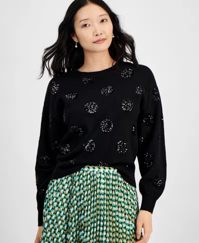On 34th Women's Sequinned-pattern Sweater, Exclusively At Macy's In Deep Black