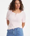 On 34th Women's Short Sleeve Ribbed Henley Tee, Exclusively At Macy's In Pink Dogwood