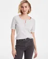 On 34th Women's Short Sleeve Ribbed Henley Tee, Exclusively At Macy's In Silver Heather