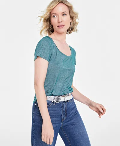 On 34th Women's Short-sleeve Solid Shine Top, Created For Macy's In Dark Fores