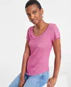 On 34th Women's Short-sleeve Solid Shine Top, Created For Macy's In Magenta Mo