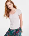 On 34th Women's Short-sleeve Solid Shine Top, Created For Macy's In Pale Pink