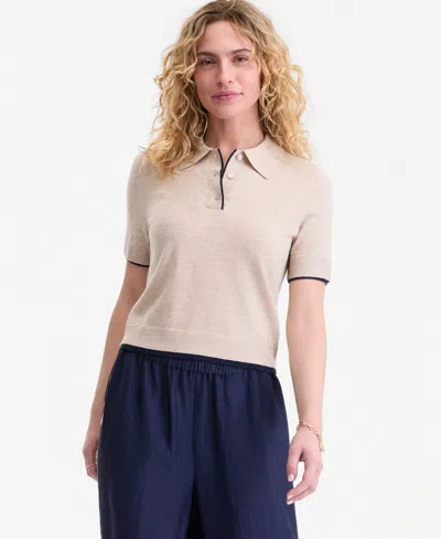 On 34th Women's Short-sleeve Tipped Polo Sweater, Macy's Exclusive In Burgundy