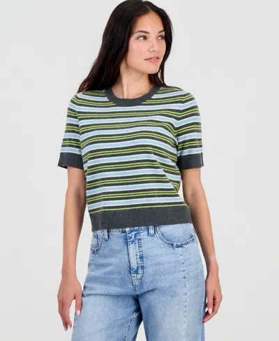 On 34th Women's Short-sleeve Easy Crewneck Sweater Tee, Macy's Exclusive In Med Grey Heather Combo