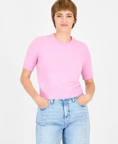 On 34th Women's Short-sleeve Easy Crewneck Sweater Tee, Macy's Exclusive In Pink
