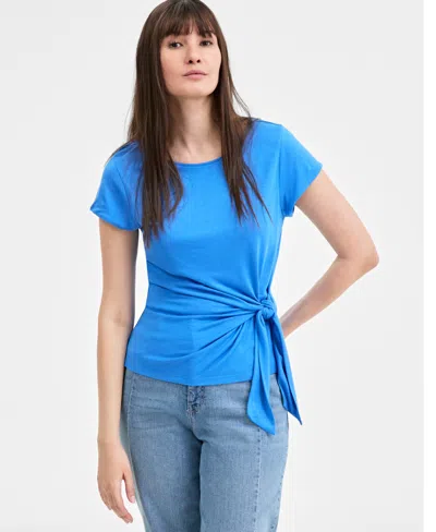 On 34th Women's Side-tie Short-sleeve Top, Exclusively At Macy's In Beach Blue