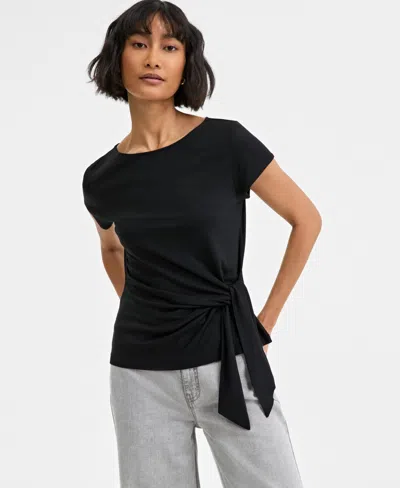 On 34th Women's Side-tie Short-sleeve Top, Exclusively At Macy's In Deep Black