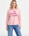 On 34th Women's Sip Sparkle Repeat Crewneck Sweater, Macy's Exclusive In Pink