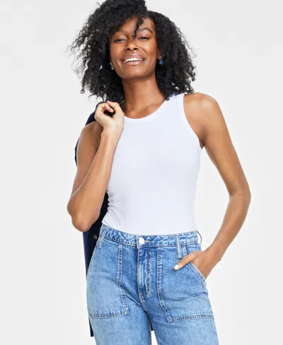 On 34th Women's Sleeveless Ribbed Bodysuit, Created For Macy's In Bright White
