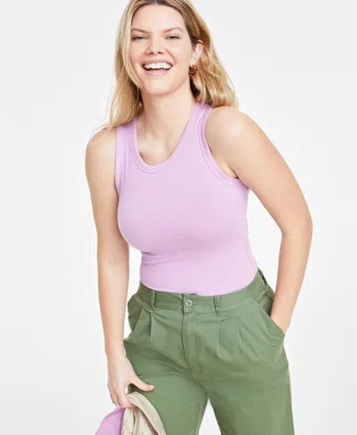 On 34th Women's Sleeveless Ribbed Bodysuit, Created For Macy's In Calla Lilac