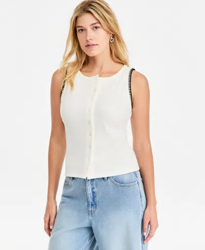 On 34th Women's Sleeveless Rib-knit Whipstitch Button Front Top, Macy's Exclusive In White