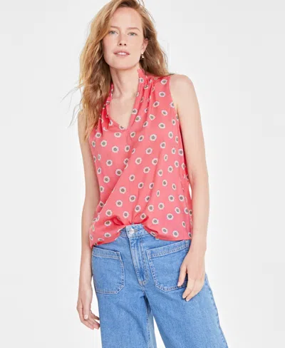 On 34th Women's Sleeveless Ruffle-neck Top, Created For Macy's In Peony Coral Combo
