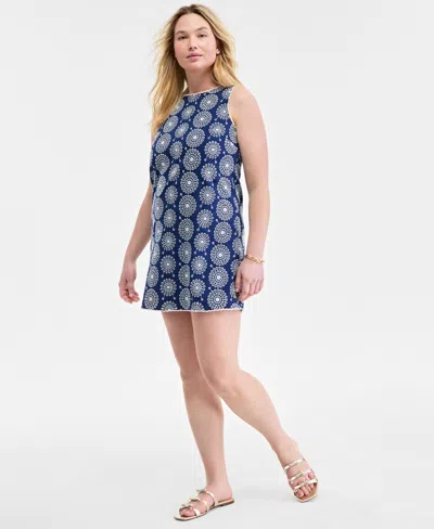 On 34th Women's Sleeveless Scallop-edge Eyelet Shift Dress, Created For Macy's In Blazing Na