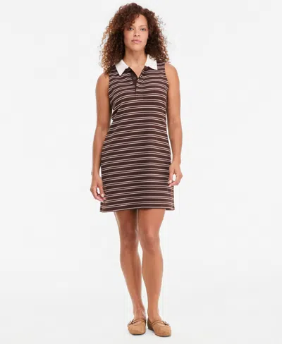 On 34th Women's Sleeveless Striped Pique Polo Knit Dress, Macy's Exclusive In Burgundy