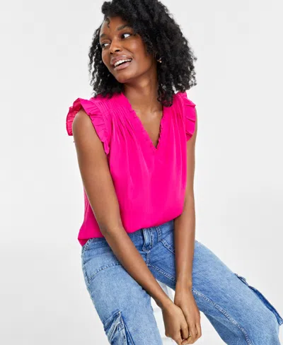 On 34th Women's Sleeveless V-neck Ruffle Top, Created For Macy's In Jazzy Pink