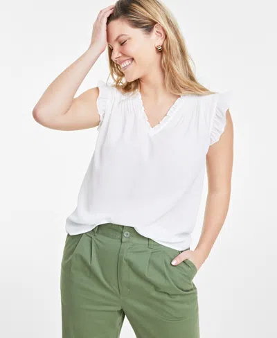 On 34th Women's Sleeveless V-neck Ruffle Top, Created For Macy's In Washed White