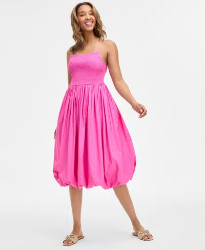 On 34th Women's Smocked Bubble-hem Midi Dress, Exclusively At Macy's In Pink Dazzle