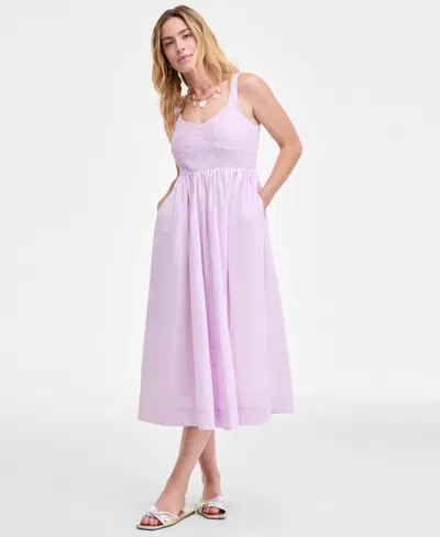 On 34th Women's Smocked Cotton Tank Midi Dress, Macy's Exclusive In Purple