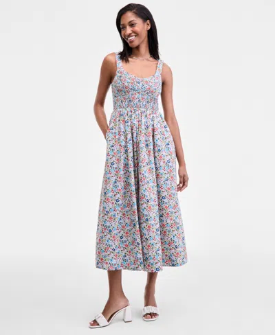 On 34th Women's Smocked Cotton Tank Midi Dress, Macy's Exclusive In White