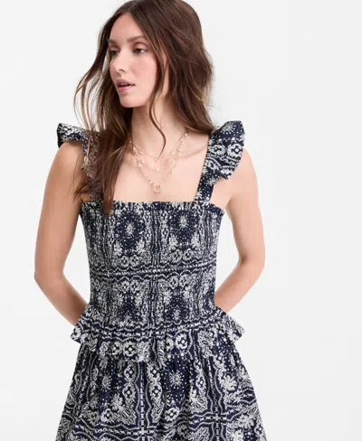 On 34th Women's Smocked Ruffle-trim Tank, Macy's Exclusive In Blue