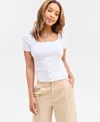 On 34th Women's Snap-front Rib-knit Top, Exclusively At Macy's In Bright White