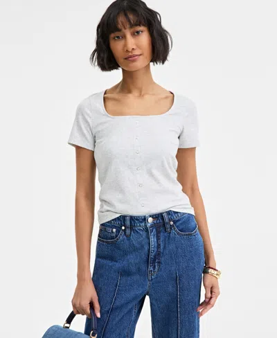 On 34th Women's Snap-front Rib-knit Top, Exclusively At Macy's In Silver