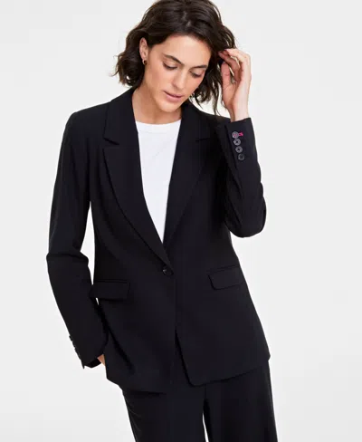 On 34th Women's Plaid Boyfriend Blazer, Created For Macy's In Deep Black