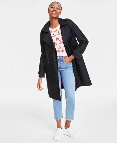 On 34th Women's Solid Classic Trench Coat, Created For Macy's In Deep Black