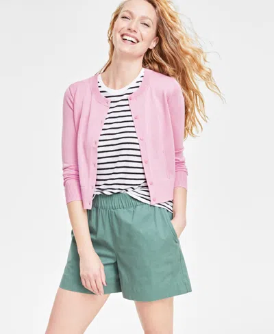On 34th Women's Solid Crewneck Cardigan, Created For Macy's In Pink Lilac