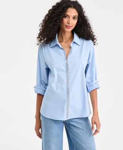 On 34th Women's Solid Embellished Popover Top, Macy's Exclusive In Blue
