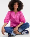 On 34th Women's Solid Eyelet Puff-sleeve Blouse, Created For Macy's In Strawberry