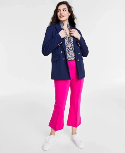On 34th Women's Solid Faux Double-breasted Blazer, Created For Macy's In Intrepid Blue