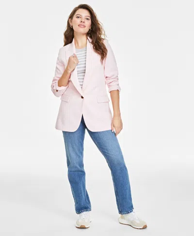 On 34th Women's Solid One-button Boyfriend Blazer, Created For Macy's In Pink Dogwood