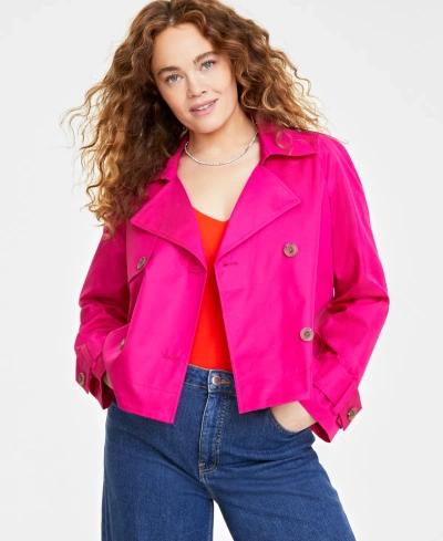On 34th Women's Solid Short Double-breasted Trench Coat, Created For Macy's In Jazzy Pink