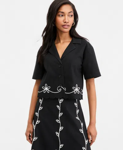 On 34th Women's Soutache Short-sleeve Camp Shirt, Macy's Exclusive In Black